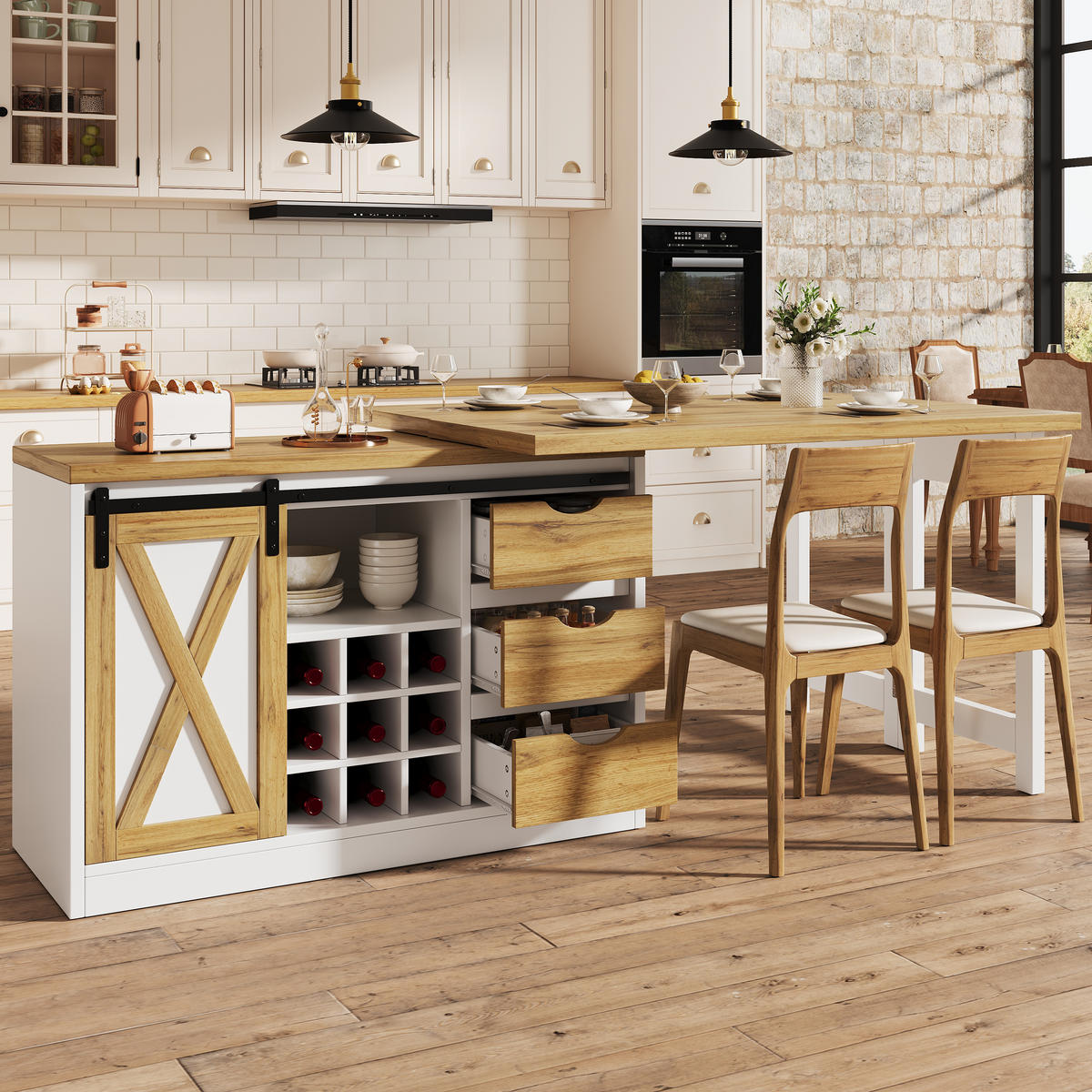 BARTISCH DE-38584 ausziehbar 120-197 cm 360° drehbar Eiche/Weiß - Weiß, Holzwerkstoff (40/120/72cm) - ComfortXL
