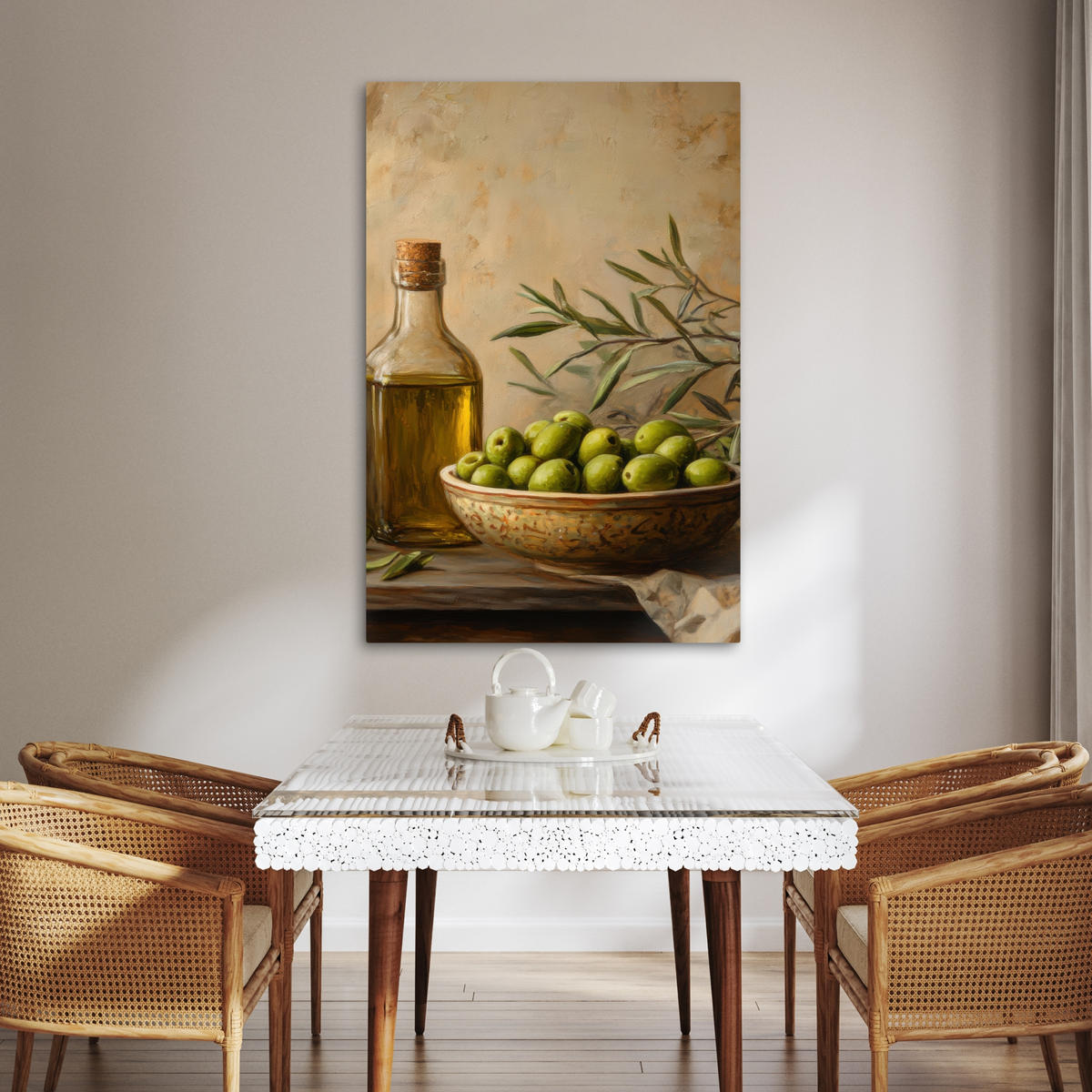 LEINWANDBILD Oliven - Stilleben - Vintage 80x120 cm - Olivgrün, Textil (80/120cm) - MuchoWow