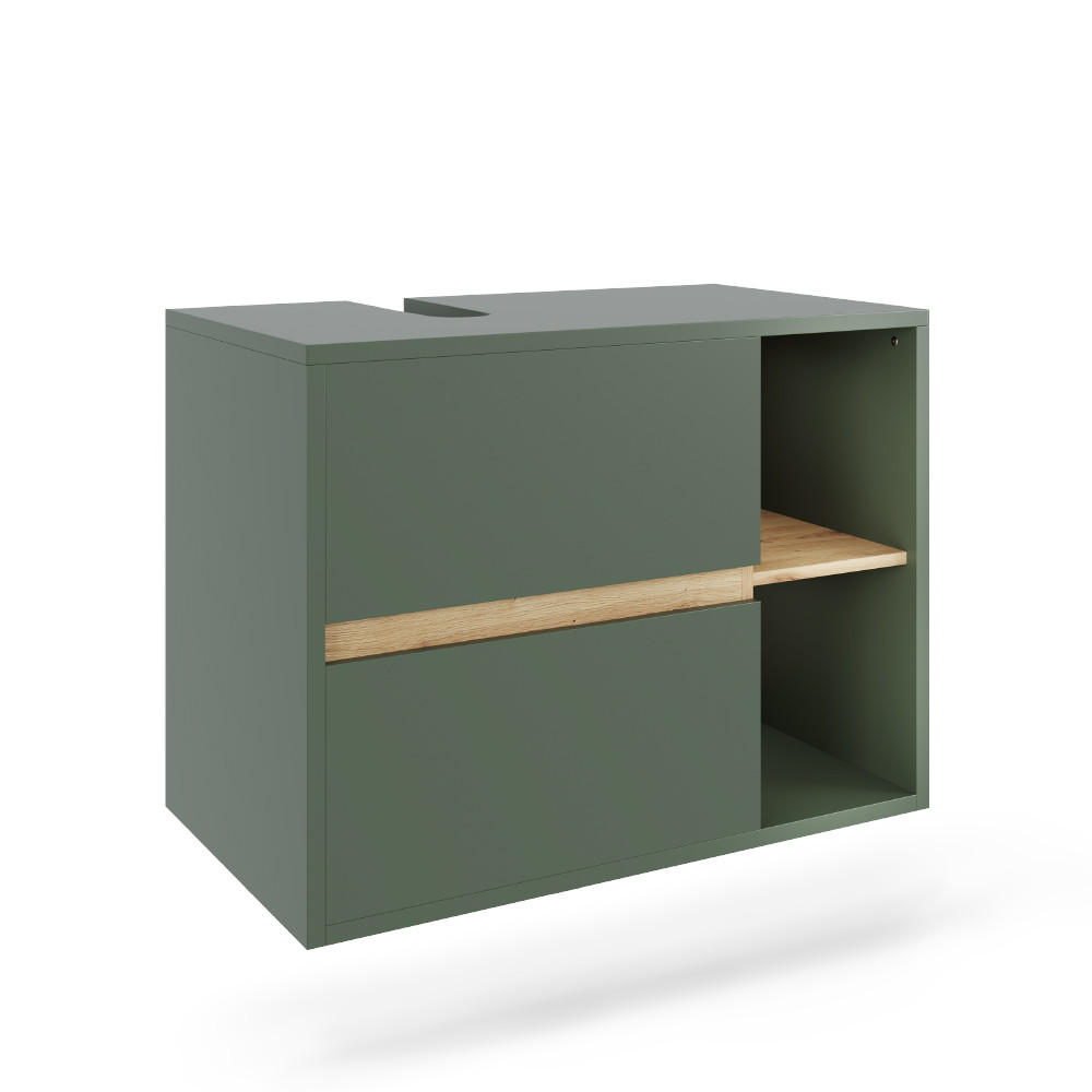WASCHBECKENUNTERSCHRANK Viola Grün/Artisan 80 x 60 cm mit 2 Schubladen - Eiche Artisan/Grün, Holzwerkstoff (80/60/46cm) - Vicco