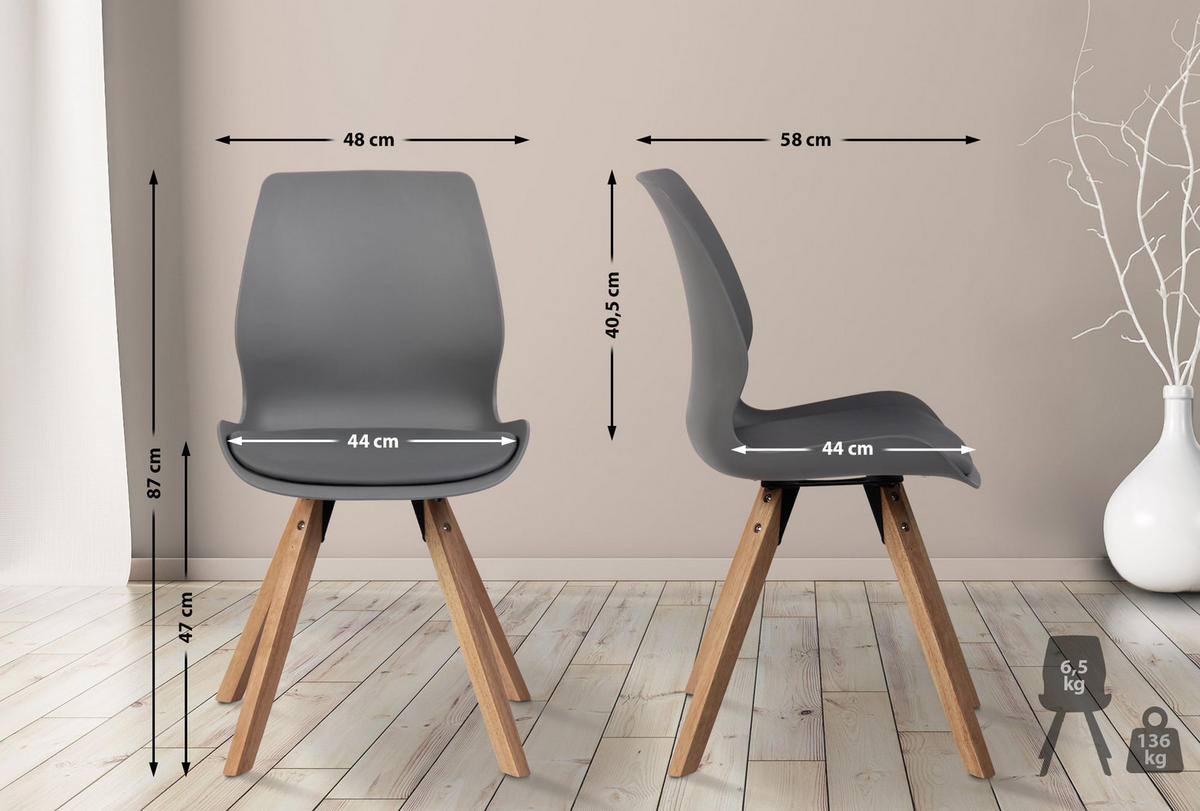 STUHL Kunststoff grau - Eukalyptusholzfarben/Grau, Holz/Kunststoff (49/87.5/58cm) - CLP