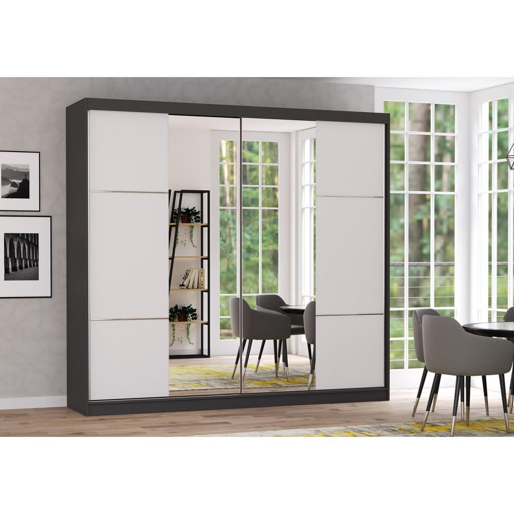 SCHWEBETÜRENSCHRANK Multi 38 Grau/Weiß mit Spiegel 233 cm - Alufarben/Weiß, Glas/Holzwerkstoff (233/218/61cm) - imoebel24