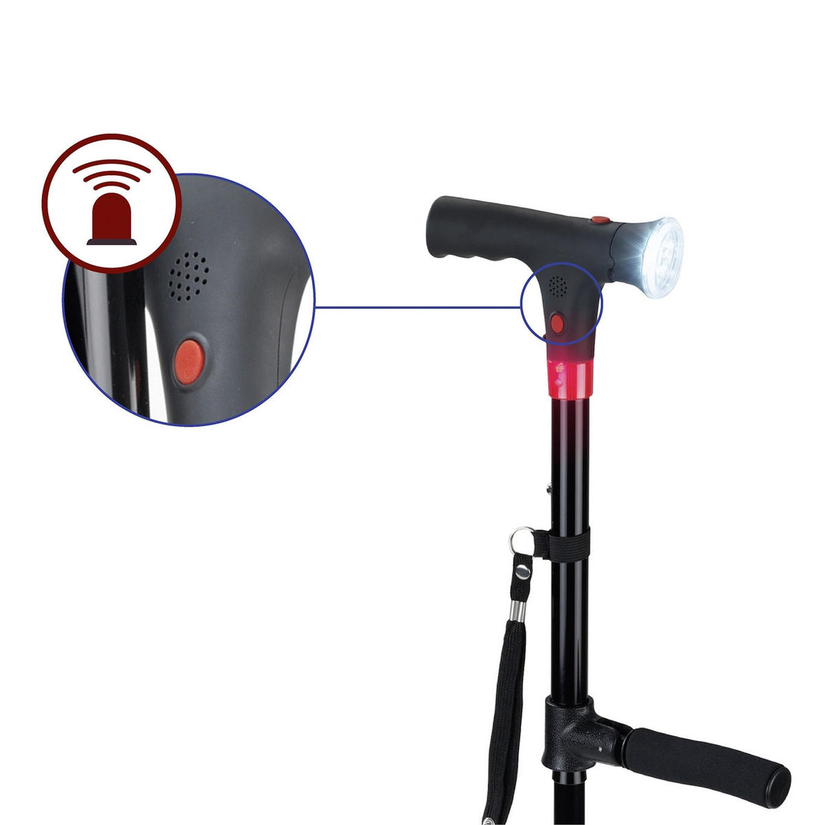 SPAZIERSTOCK mit LED-Licht - Schwarz, Metall (16/98/10cm) - Maximex