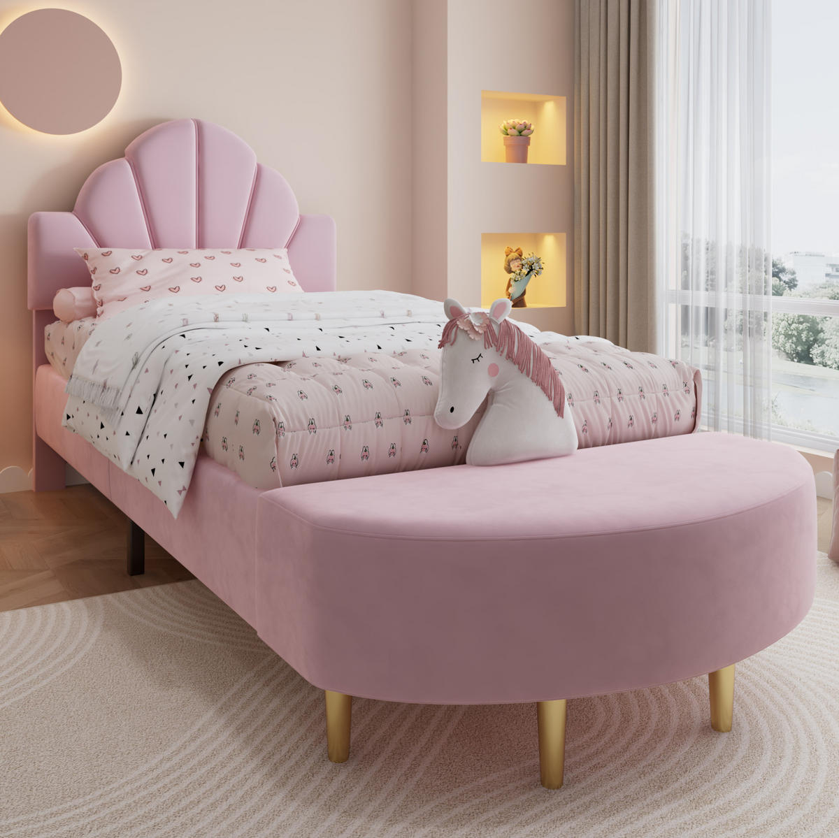 POLSTERBETT 90/200 cm aus Samt mit Bettbank Rosa - Rosa, Textil (90/200cm) - Modenvie