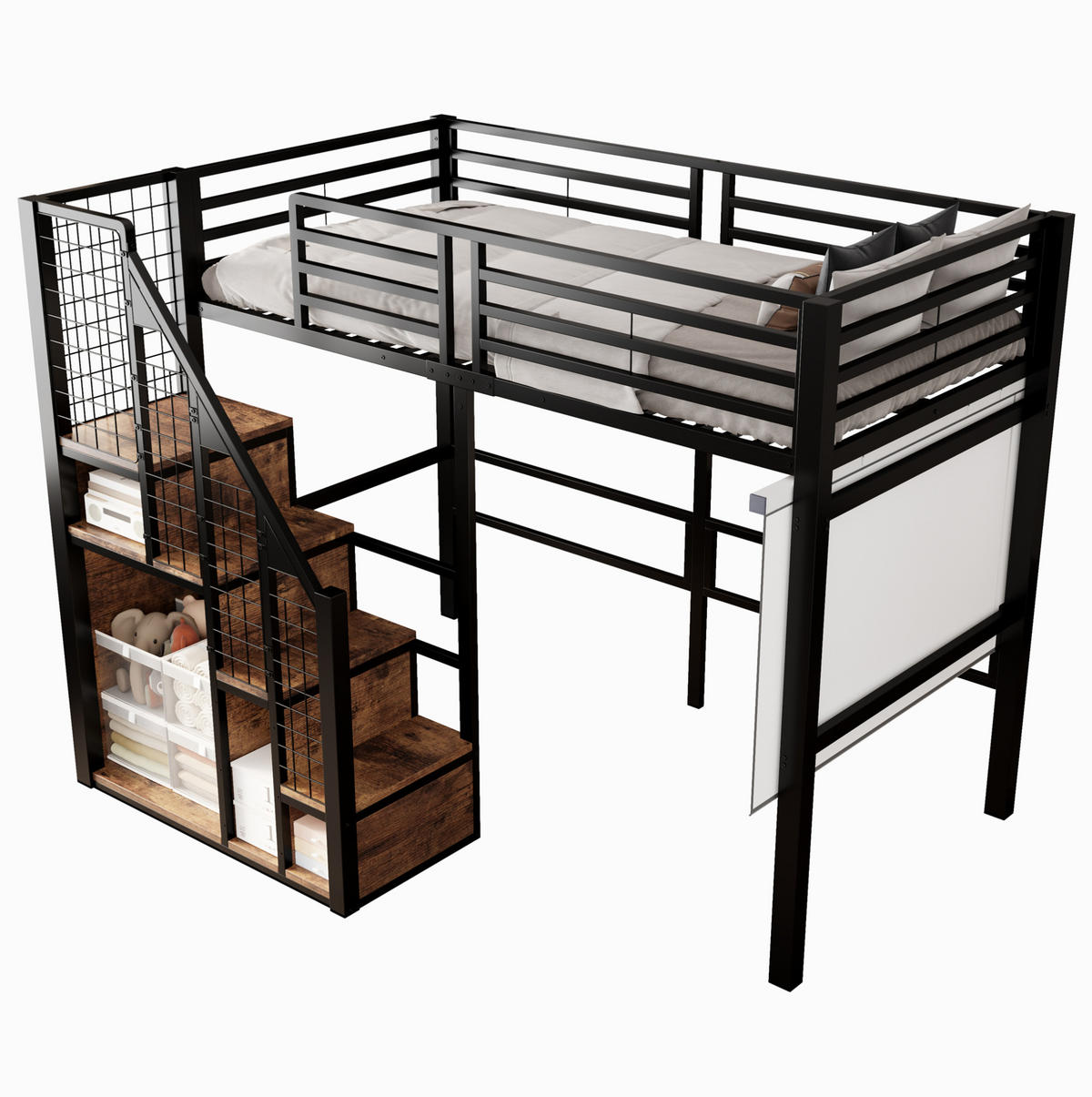 HOCHBETT 90/200 cm in Schwarz mit Stauraum und Treppe - Schwarz, Metall (90/200cm) - Flora Grace