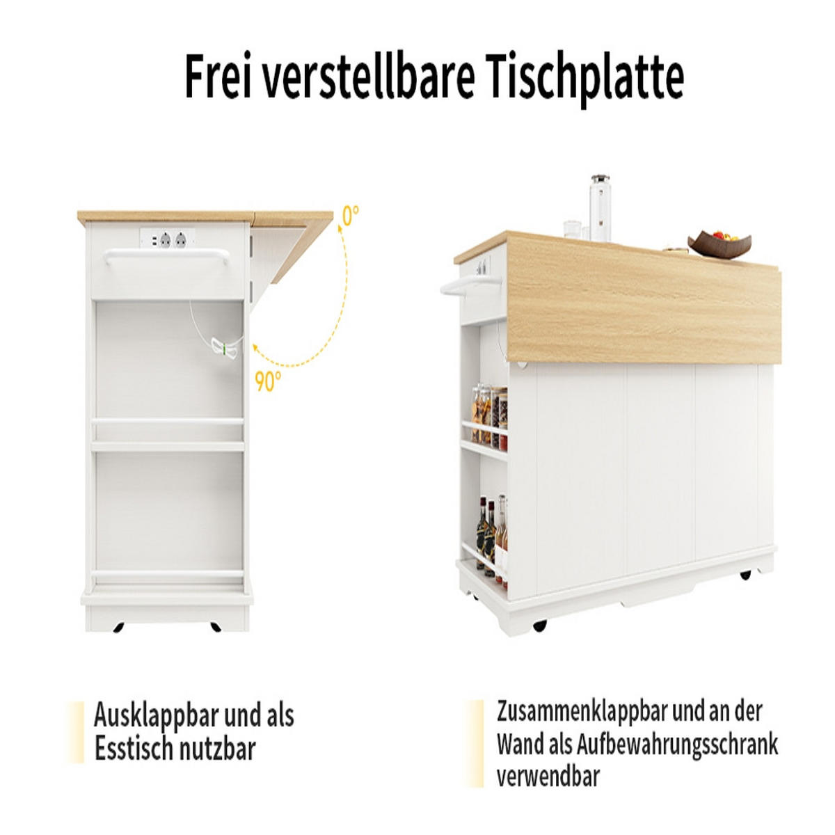 KÜCHENINSEL mit Steckdosenleiste und Arbeitsplatte, Schwarz, 151,5/91,7/84,7 cm - Schwarz, Kunststoff (59.7/91.7/151.5cm) - Rolipo