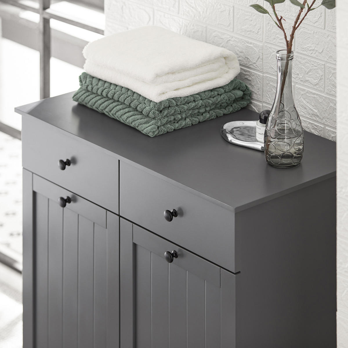 WÄSCHESCHRANK Grau - Grau, Holzwerkstoff (78/90/38cm) - SoBuy