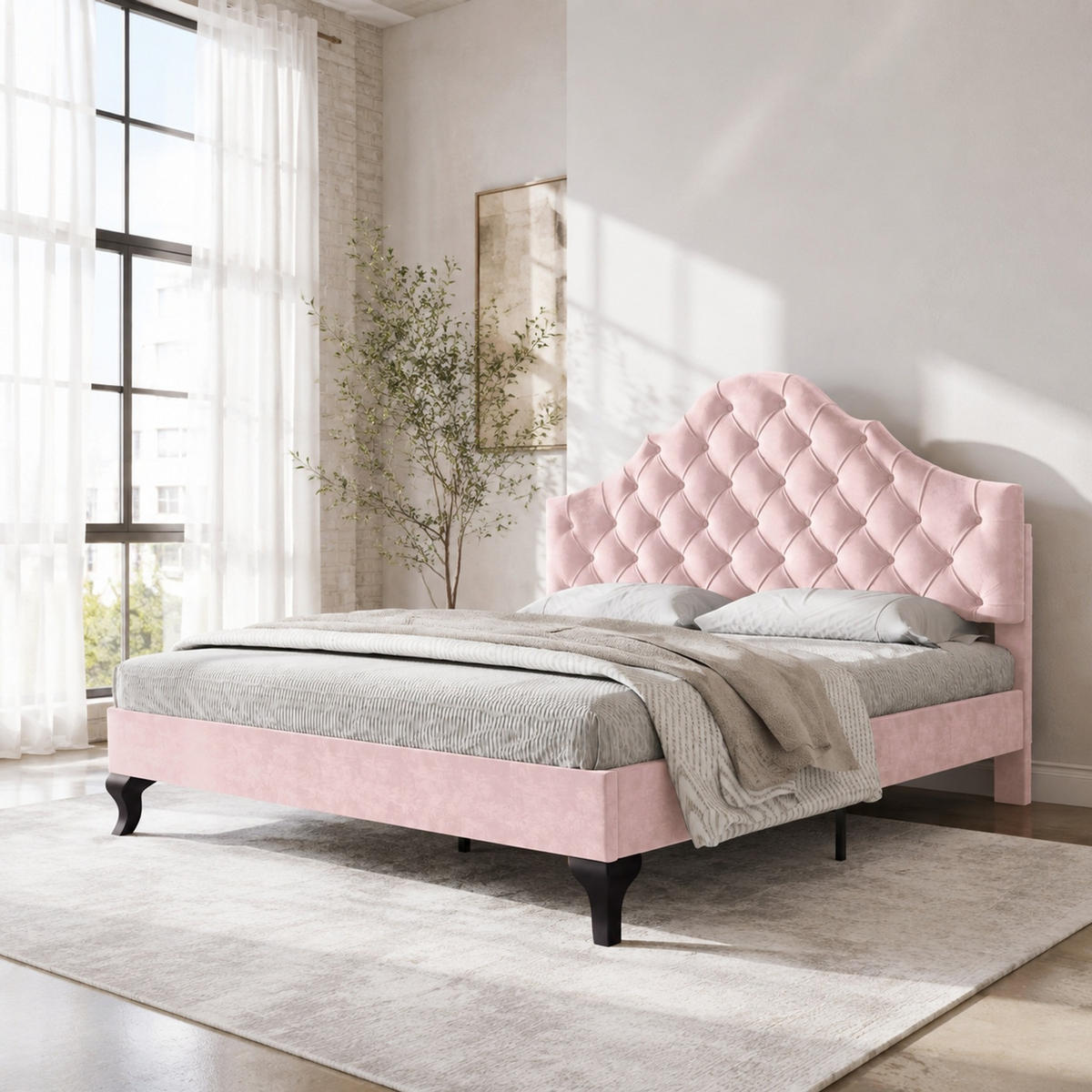 POLSTERBETT 140/200 mit höhenverstellbarem Kopfteil und Lattenrost in Pink - Rosa, Holzwerkstoff/Textil (140/200cm) - EVRYAE