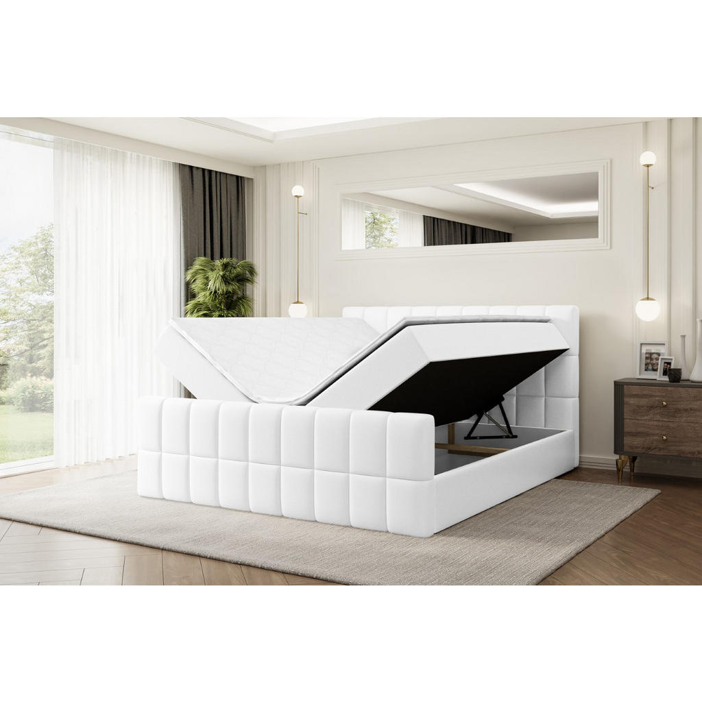 Thumbnail - Altdecor Boxbett, Weiß Hochglanz, Holzwerkstoff, Höhe ca. 20 cm, 200x200 cm, Schlafzimmer, Betten, Boxspringbetten