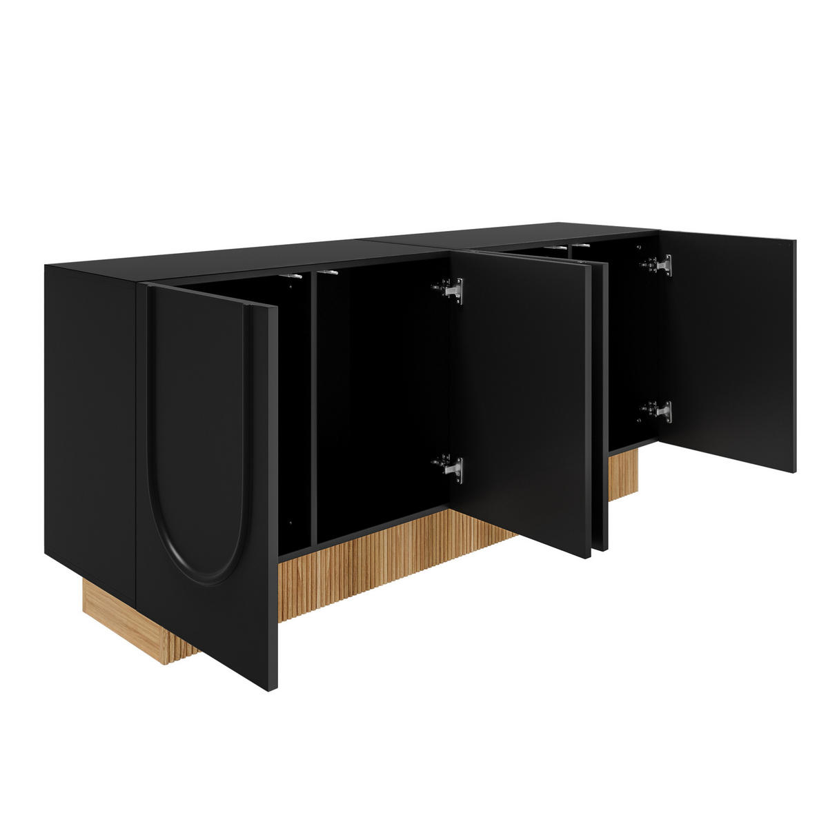 KOMMODE 160/75/38 cm Schwarz aus Spanplatte mit 4 Türen - Schwarz, Holzwerkstoff (38/75/160cm) - OKMYHOME