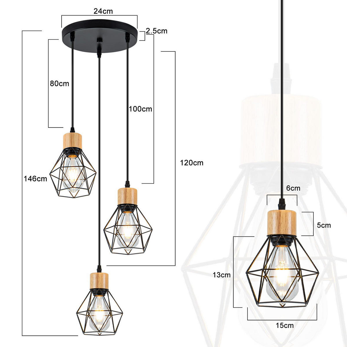 PENDELLEUCHTE BENJAMIN Ⅲ 24/15/146 cm - Schwarz, Metall (24/15/146cm) - Nettlife