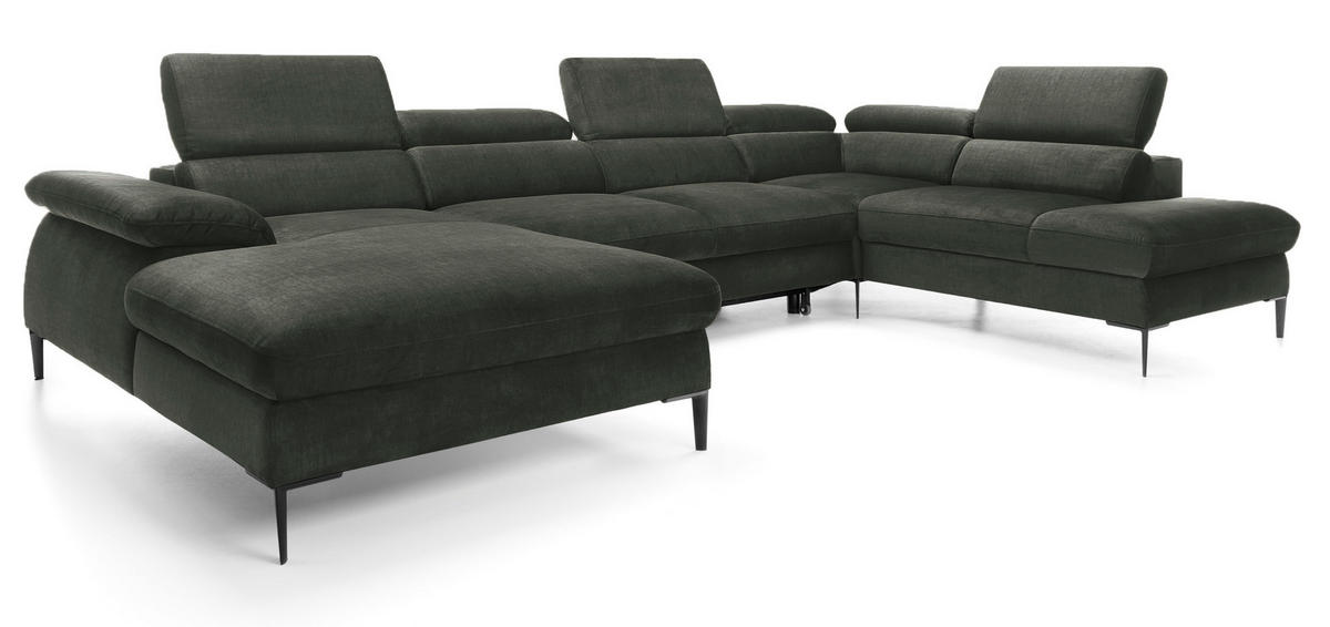 ECKSOFA U-Form 350 cm Amaro M mit Schlaffunktion, Links, Grün - Grün, Holz (214/353cm) - Emporius