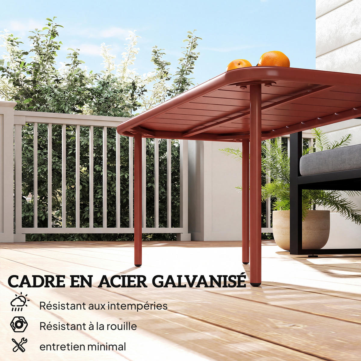 GARTENBEISTELLTISCH DE-14211 rechteckig 90x50 cm, verzinkter Stahl Rot - Rot, Metall (90/50/43cm) - ComfortXL