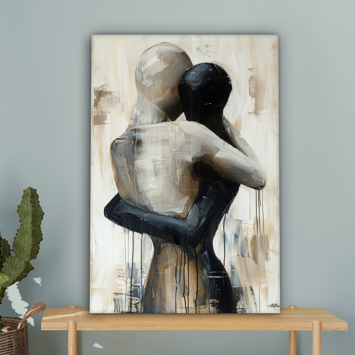 LEINWANDBILD Abstrakt - Liebe - Schwarz und weiß - Modern 60x90 cm - Schwarz, Textil (60/90cm) - MuchoWow