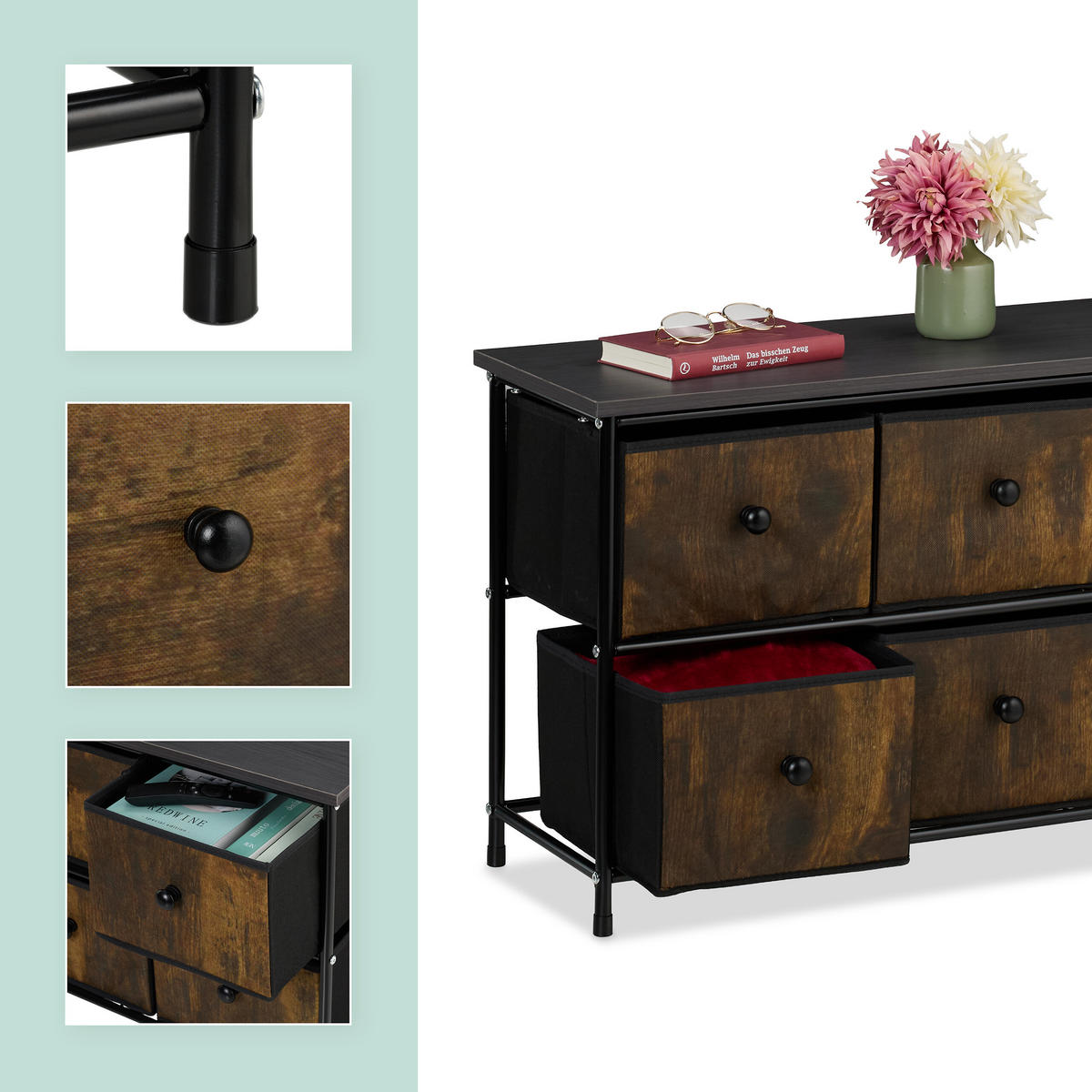 SIDEBOARD - Multicolor/Schwarz, Holz/Holzwerkstoff (87/51/32cm) - Relaxdays
