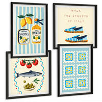 BILDER SET 4er Set - 50x50 cm & 40x60 cm Schwarzer Rahmen - Fruchtmuster und italienische Kultur - Schwarz, Kunststoff (50/50cm) - TULUP