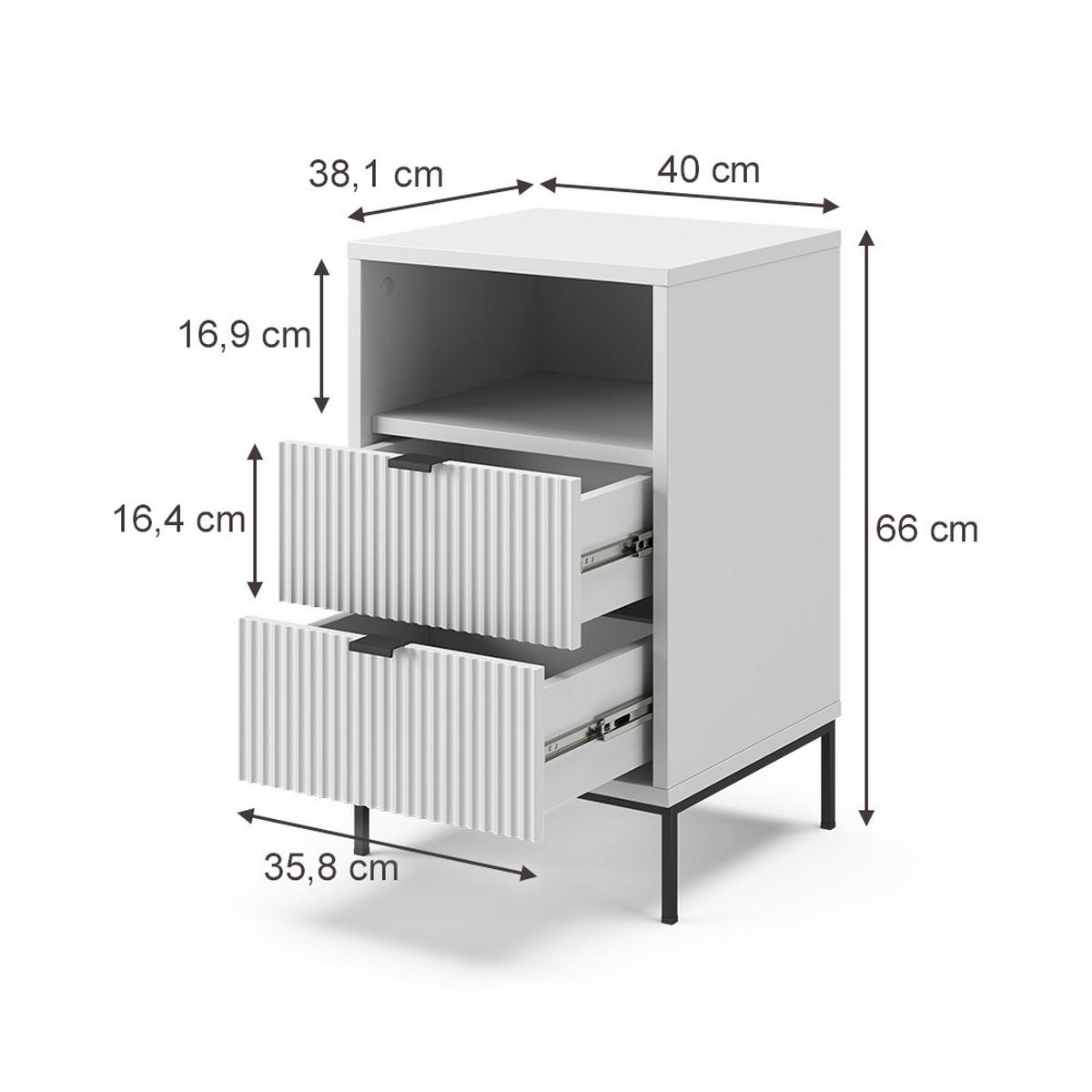 NACHTTISCH Eliza, Weiß/Schwarz, 40 x 66 cm mit 2 Schubladen & 1 Fach - Schwarz/Weiß, Holzwerkstoff (40/66/38.1cm) - Vicco