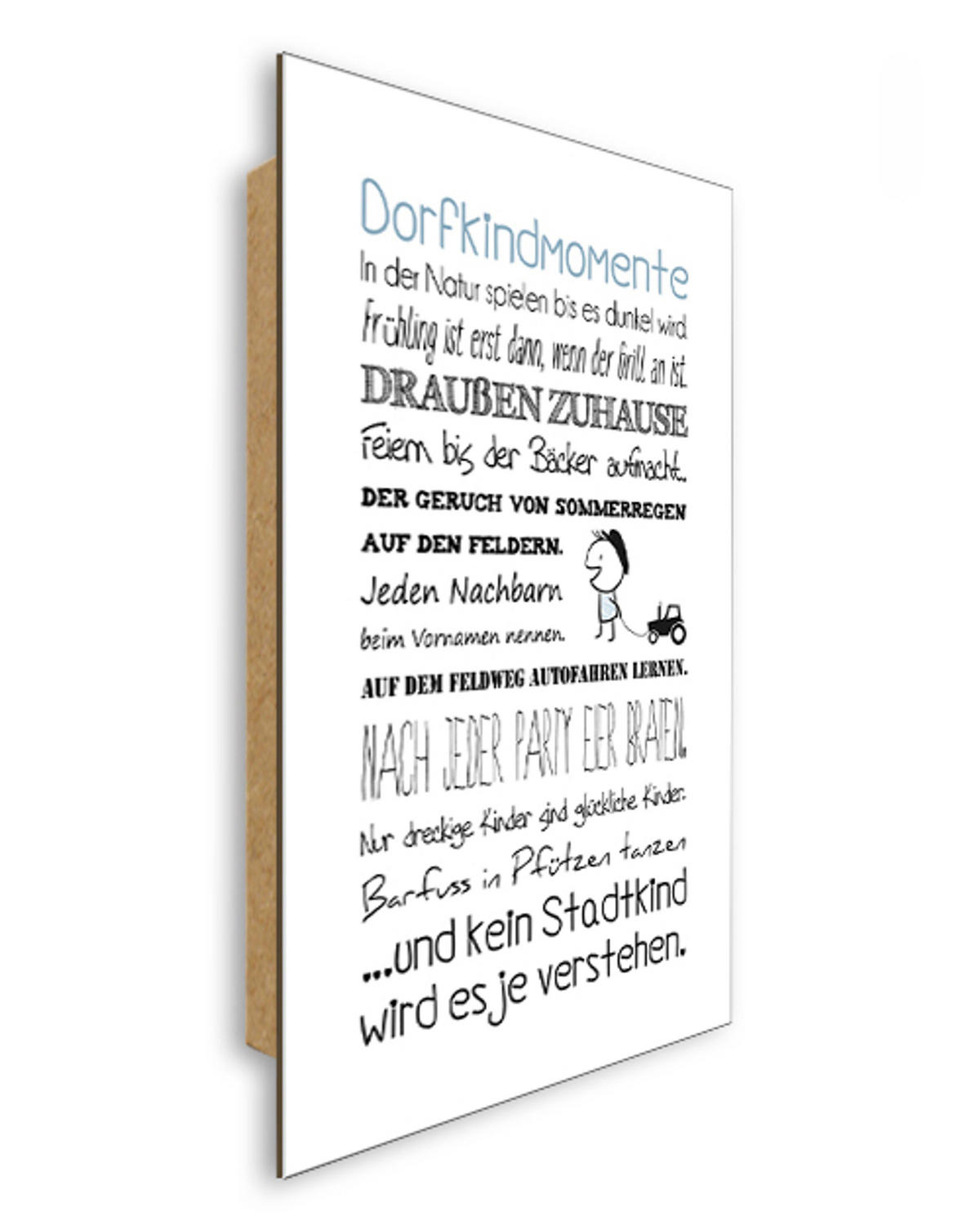 BILD 29x41 cm Typografie Dorfkind Dorfkindmomente - Blau, Holzwerkstoff (29/41/2cm) - artissimo