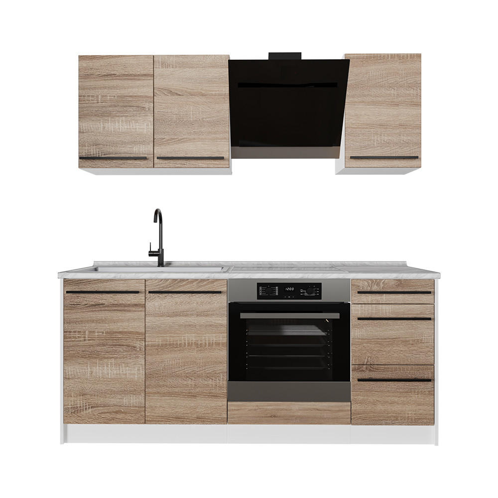 SAMOSTATNÁ KUCHYŇA R-Line, Sonoma/biely, 180 cm, AP Marble - biela/dub sonoma, kompozitné drevo (180/206.8/60cm) - Vicco