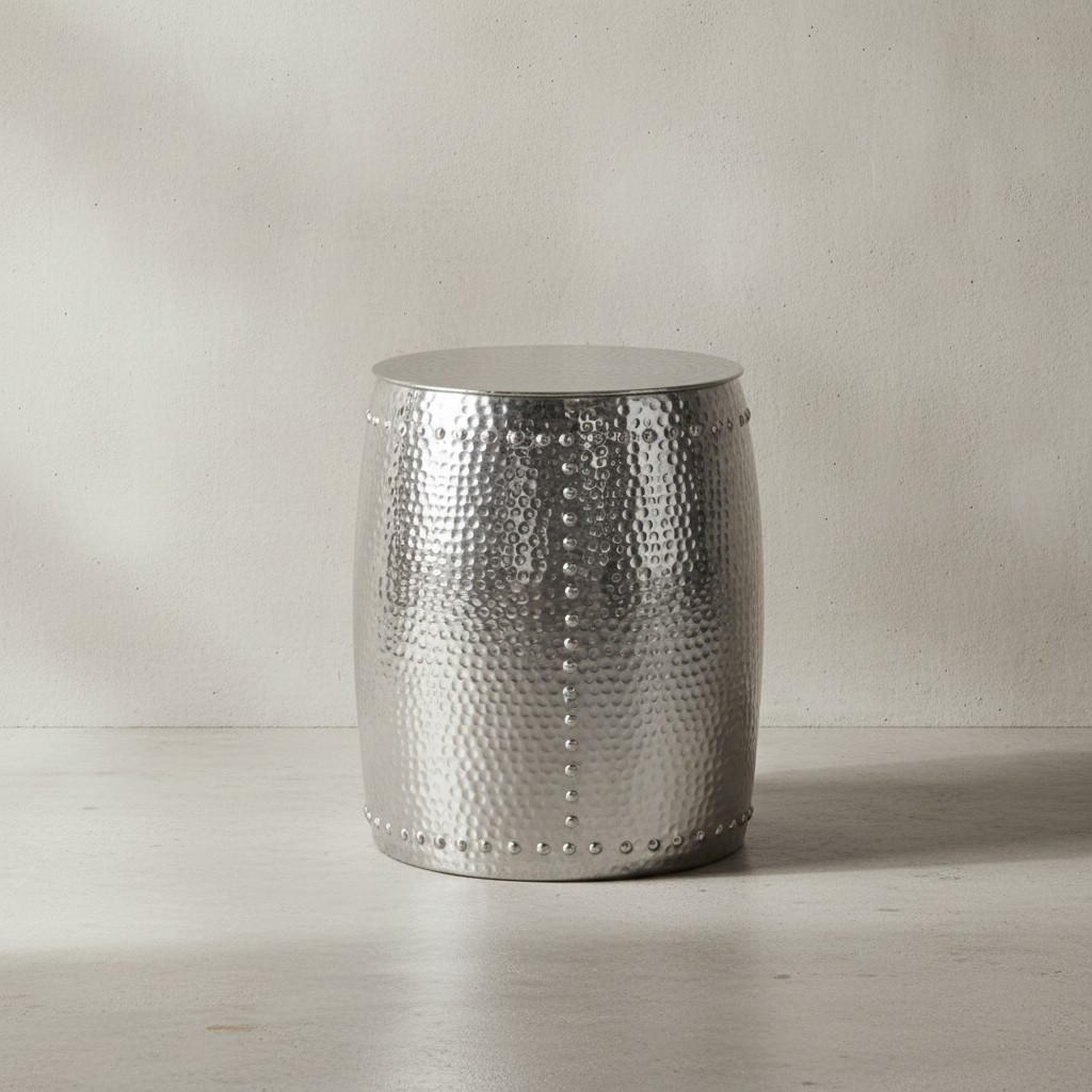 BEISTELLTISCH Aluminium Orientalisch Hammerschlag ENNS, Silber 42x42x49 cm - Silberfarben, Metall (42/42/49cm) - KADIMA DESIGN