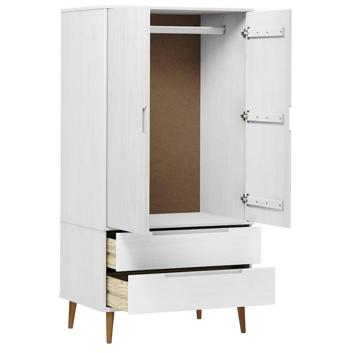 KLEIDERSCHRANK Molde Weiss 90/55/175 Cm Massivholz Kiefer - Weiß, Holz (55/175/90cm) - vidaXL