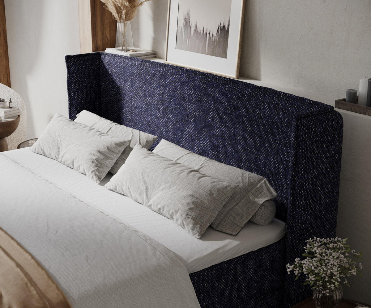 BOXBETT Skyline Marineblau 180/200 cm mit Matratze und Topper - Schwarz/Dunkelblau, Holz/Holzwerkstoff (180/200cm) - Maison de Reve