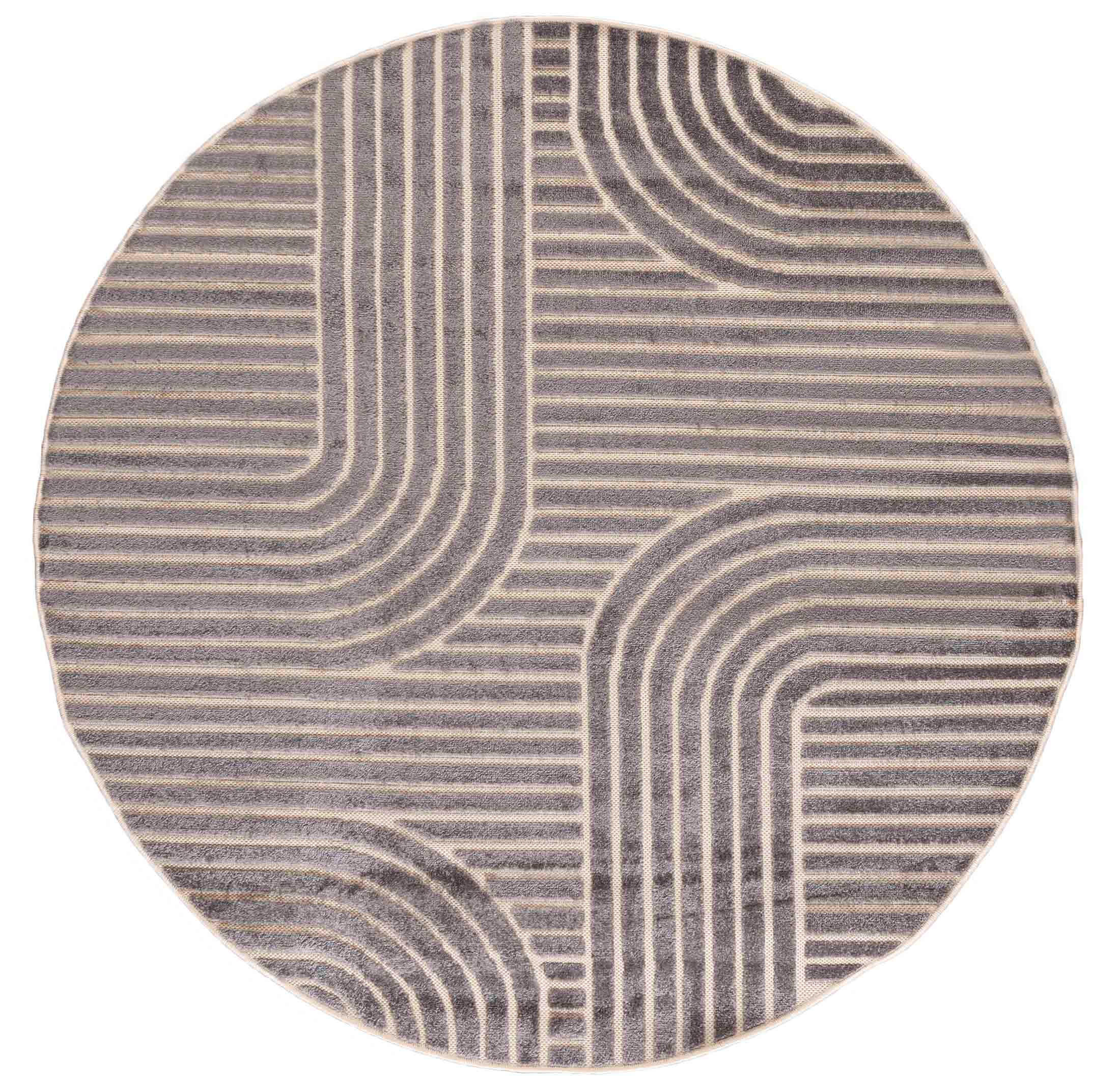 TEPPICH Grau Rund Geometrisch - Kurzflor Rund - Minimalistisch, Stilvoll - 200 x 200 cm - Creme/Grau, Textil (200/200cm) - Mazovia