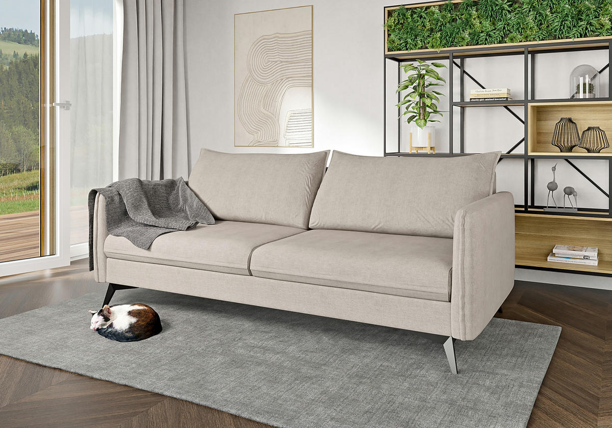 SITZGARNITUR 3+2+1 Pulse Beige Luxusmikrofaser - Ecru/Beige, Holz/Textil (199/86/91cm) - S-Style Möbel