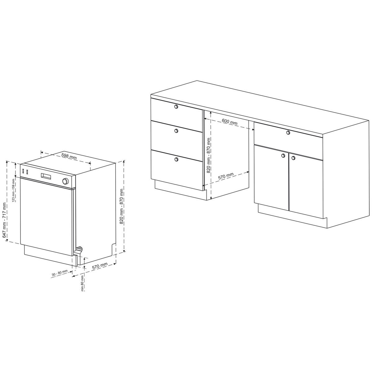 GESCHIRRSPÜLER, 60 cm teilintegrierbar, Einbau Spülmaschine, 12 Maßgedecke, 6 Programme, AquaStop, Startzeitvorwahl, Auto-Door, leise 45 dB, GET6012DI - Silberfarben/Schwarz, Kunststoff/Metall (59.8/82/57cm) - Telefunken