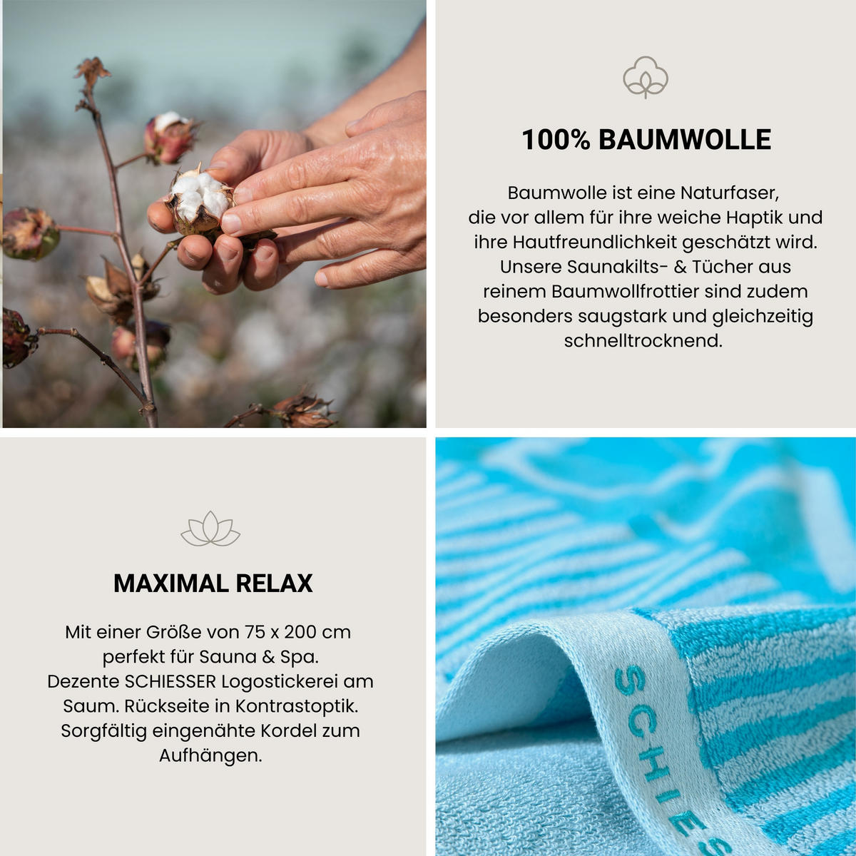 SAUNATUCH Rom - 75 x 200 cm - Türkis - Türkis, Textil (75/200cm) - SCHIESSER