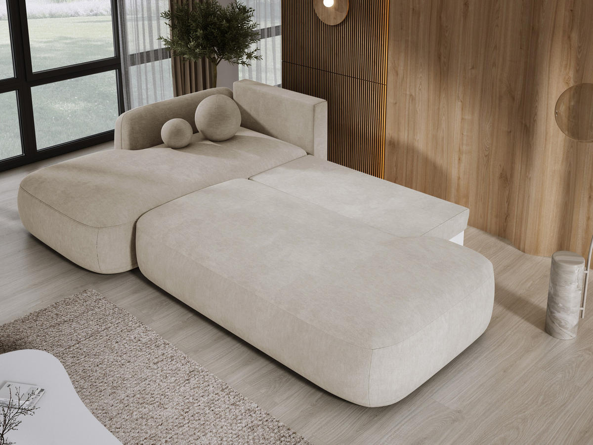 ECKSOFA BABU Mit Bettfunktion – Moderne Polsterecke Für Wohnzimmer Funktionales Schlafsofa Im Stoff CLOUD, 300x105x60cm, Linke, Beige - Ecru, Holz/Textil (190/300cm) - DomoHome