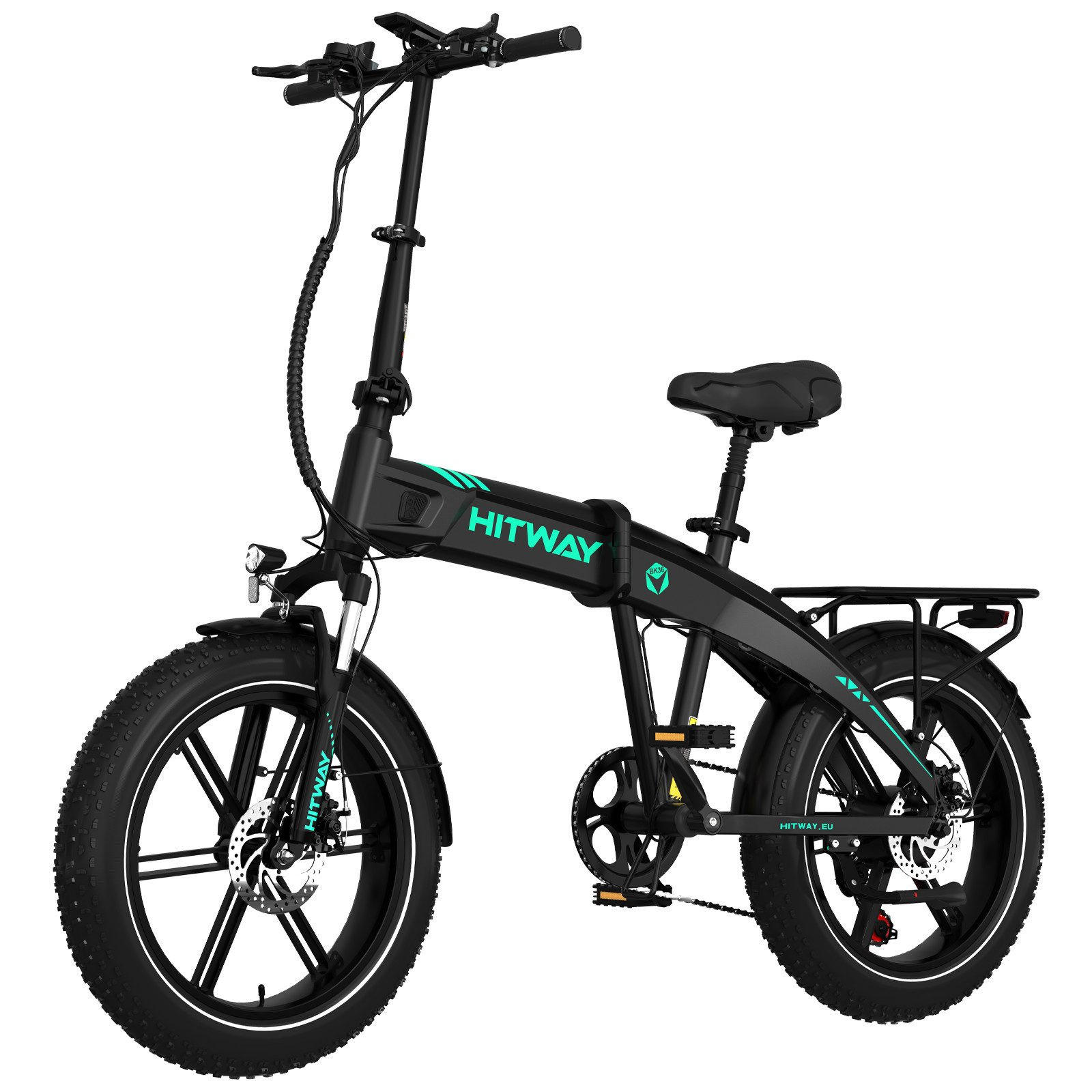E-BIKE Klapprad BK36 Pedelec bis zu 50-100km 7 Gang shimano Schaltwerk - Schwarz, Metall (32cm) - HITWAY