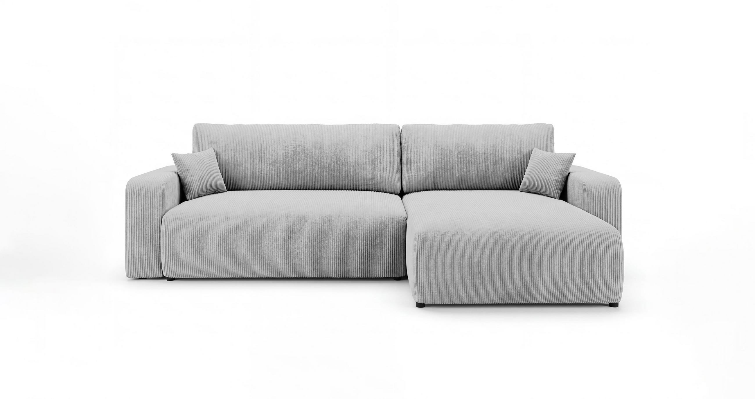 ROHOVÁ pohovka BERLIN pravá šedá manšestr Poso 55 - funkce spaní, úložný prostor - šedá, textil (285/184cm) - Cornero