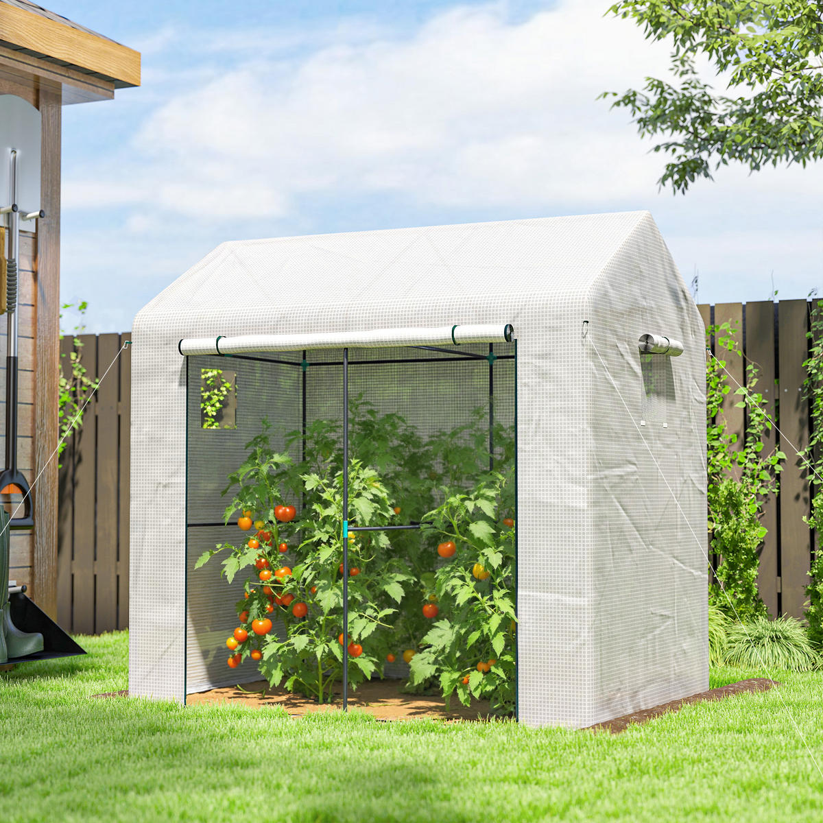 FOLIENGEWÄCHSHAUS Stahl PE Weiß - Weiß, Kunststoff (140/200/200cm) - Outsunny