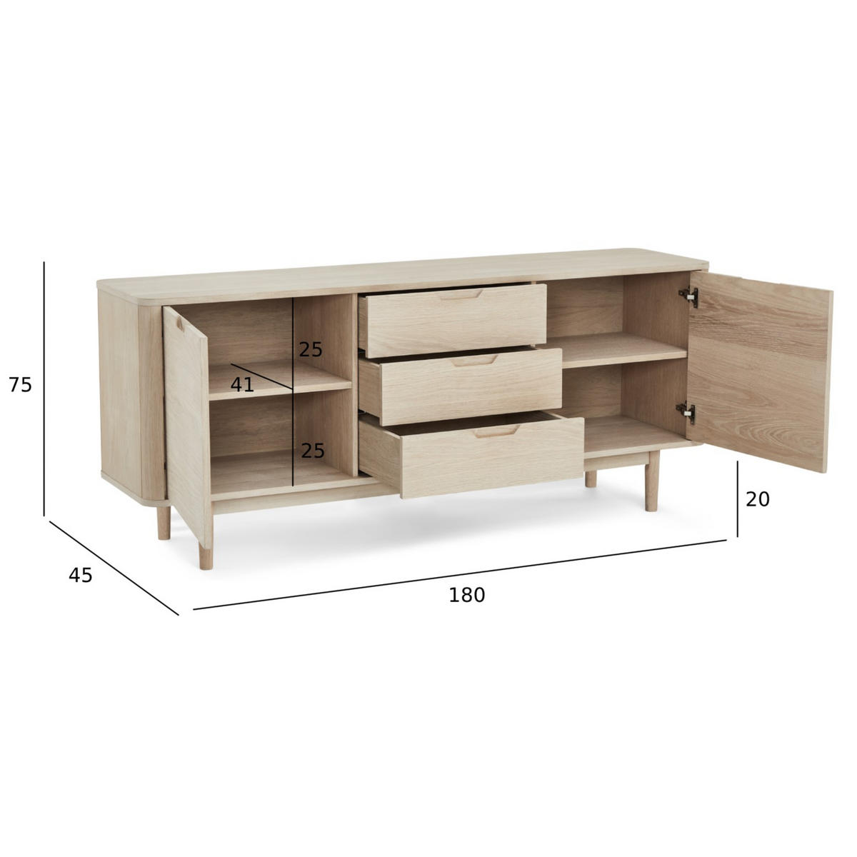SIDEBOARD Eiche massiv - Eiche Bianco/Eichefarben, Holz/Holzwerkstoff (180/75/45cm) - Furnhouse