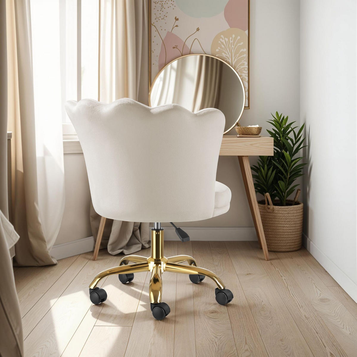 DREHSTUHL Stella,65 x 64 x 78 - 88 cm, Belastbarkeit 120 kg,creme/gold - Goldfarben/Creme, Kunststoff (64/88/65cm) - tectake