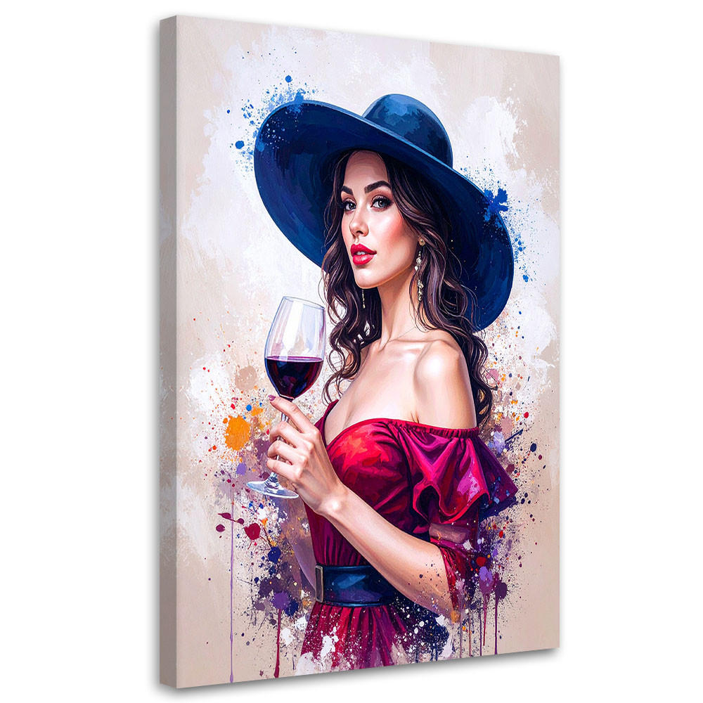 BILDER, Frau mit Hut und einem Glas Wein - Multicolor, Textil (20/30cm) - Feeby