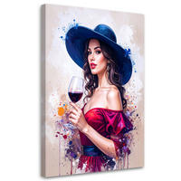 BILDER, Frau mit Hut und einem Glas Wein - Multicolor, Textil (20/30cm) - Feeby