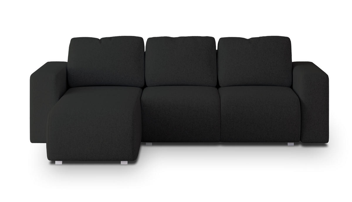 ECKSOFA RINOVA Schwarz Geflochtener Stoff mit Schlaffunktion - Schwarz, Holz (250/143cm) - MASSENO