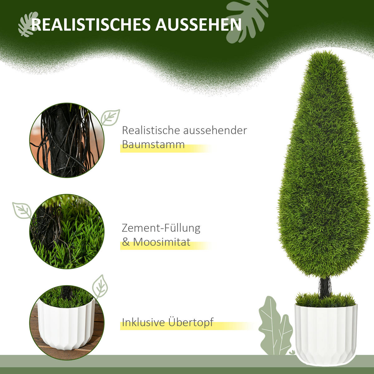 KÜNSTLICHE Pflanzen, PE, Kunststoff Grün - Grün, Kunststoff (90cm) - HOMCOM