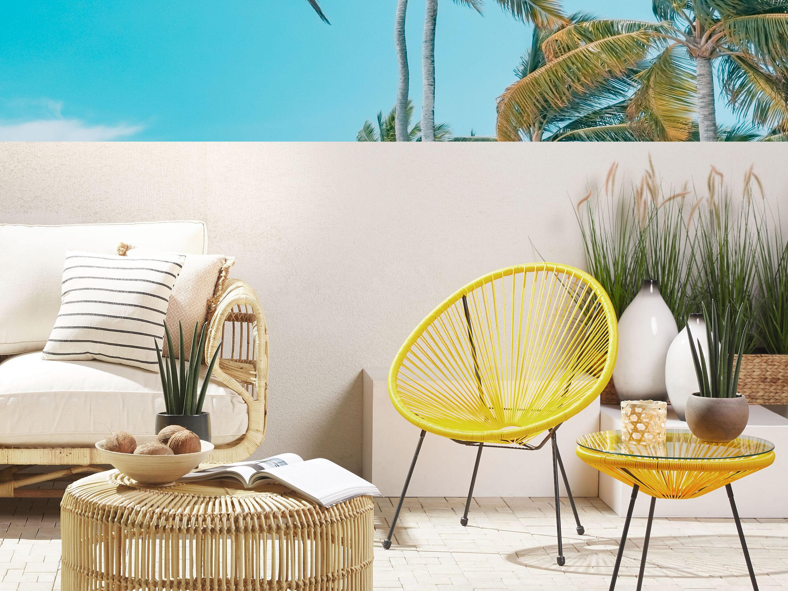RATTANSTUHL Kunststoff gelb 70 cm Acapulco II - Gelb/Schwarz, Kunststoff (70/87/90cm) - Beliani