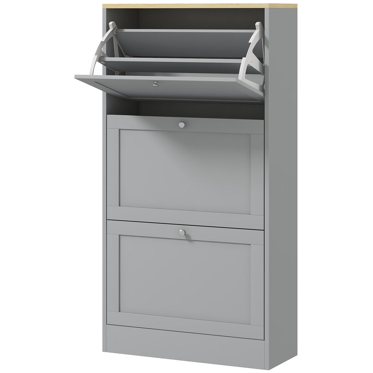 SCHUHSCHRANK Grau Holzwerkstoff mit 3 Klappfächern platzsparend 1 Stück - Grau, Holzwerkstoff (60/115/23.5cm) - PANGIVO