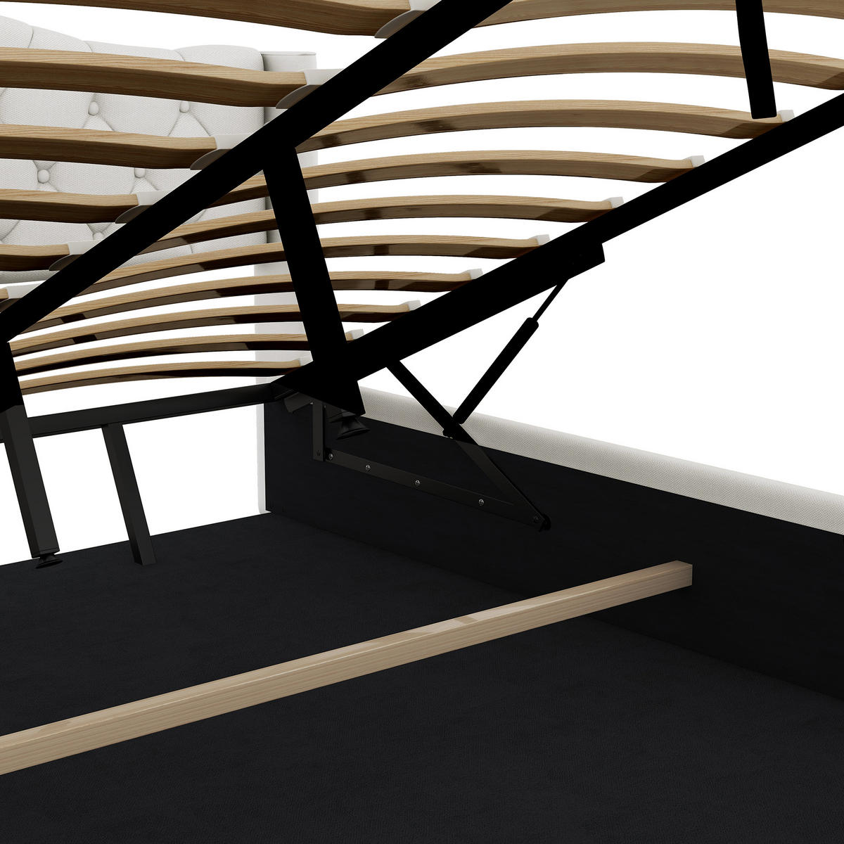 FLACHBETT 180x200cm Beige multifunktional Hydraulik Stauraum - Beige, Holz (180/200cm) - FLIEKS