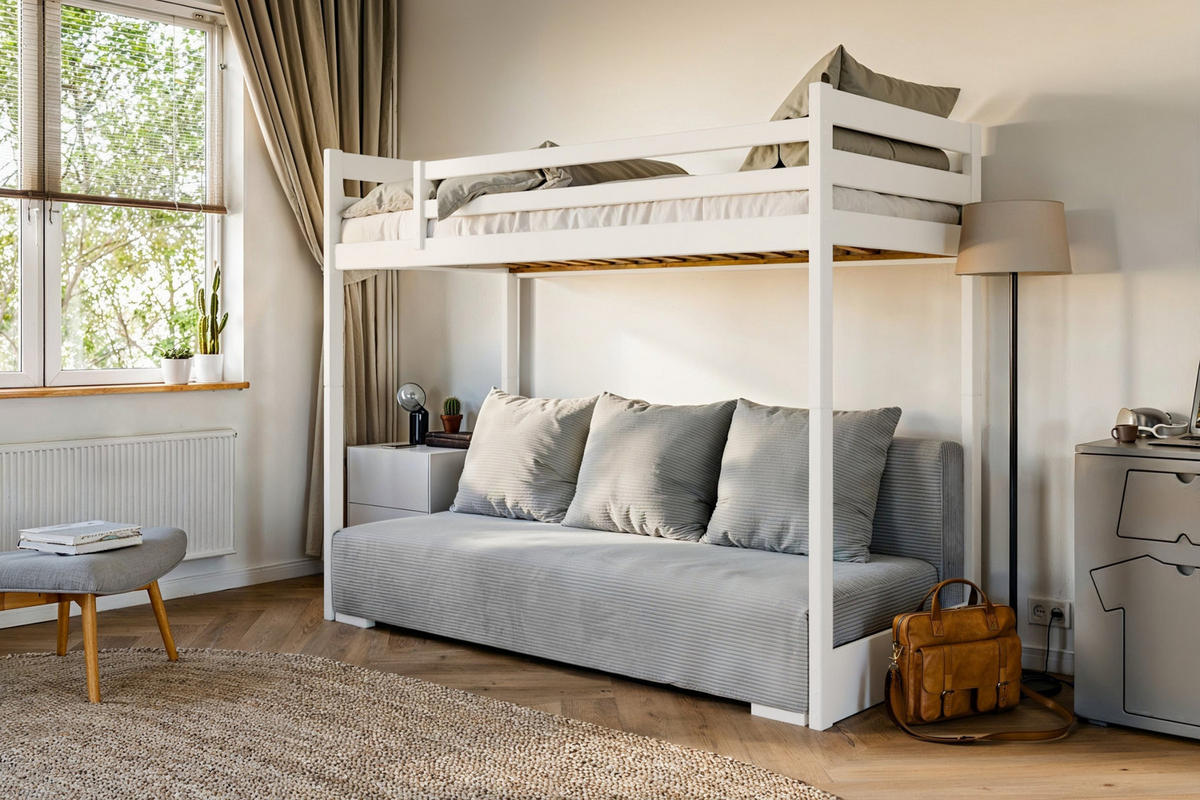 ETAGENBETT SIDNEY 90x200 in Weiß / Salbei - Salbeigrün/Weiß, Holz/Holzwerkstoff (90/200cm) - Deine Möbel 24