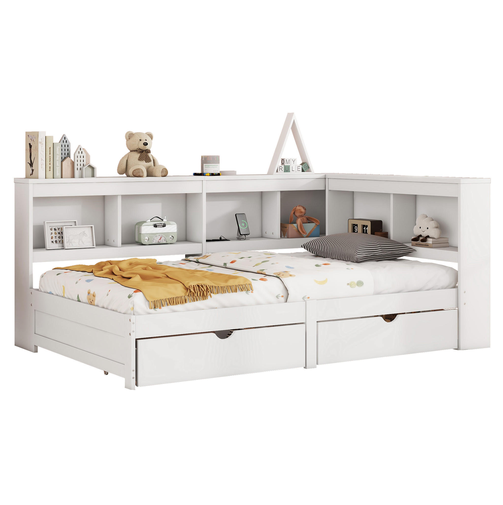 POLSTERBETT 90/200 cm Weiß aus Spanplatte mit 2 Schubladen - Weiß, Holzwerkstoff (90/200cm) - OKMYHOME