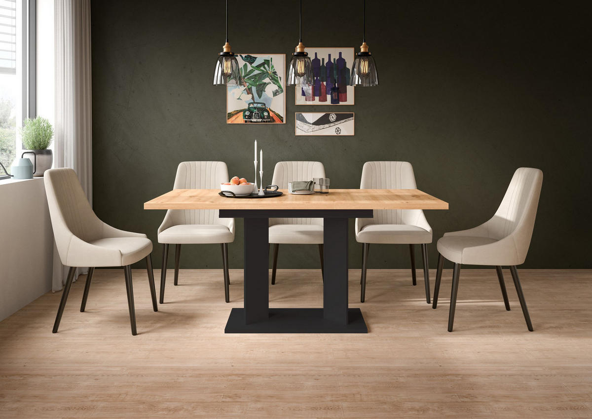 ESSTISCH GUSTAV (B/H/T: ca. 160/76/80 cm) in schwarz/Artisan Eiche Nachbildung - Schwarz, Holzwerkstoff (80/160/76cm)