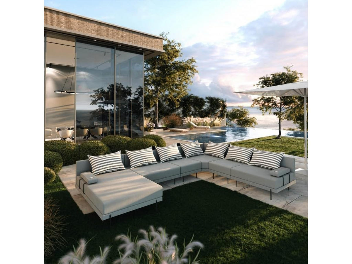GARTENSOFA BAHAMA XXL Rechts - Wetterfeste Balkonmöbel & Terrassenmöbel Außen - Moderne Lounge Möbel für Garten - Balkon & Terrasse - Grau gestreift - Grau, Kunststoff (410/75/298cm) - Trada