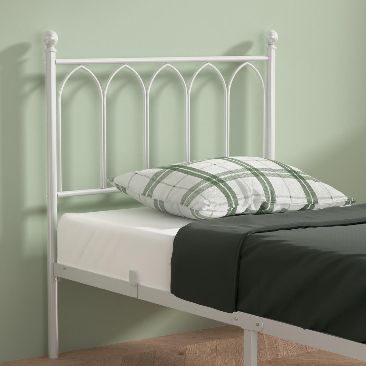 METALLBETT 90/200 mit Stauraum unter dem Bett Jugendbett mit Lattenrost,Weiß - Weiß, Metall (90/200cm) - STILVORA