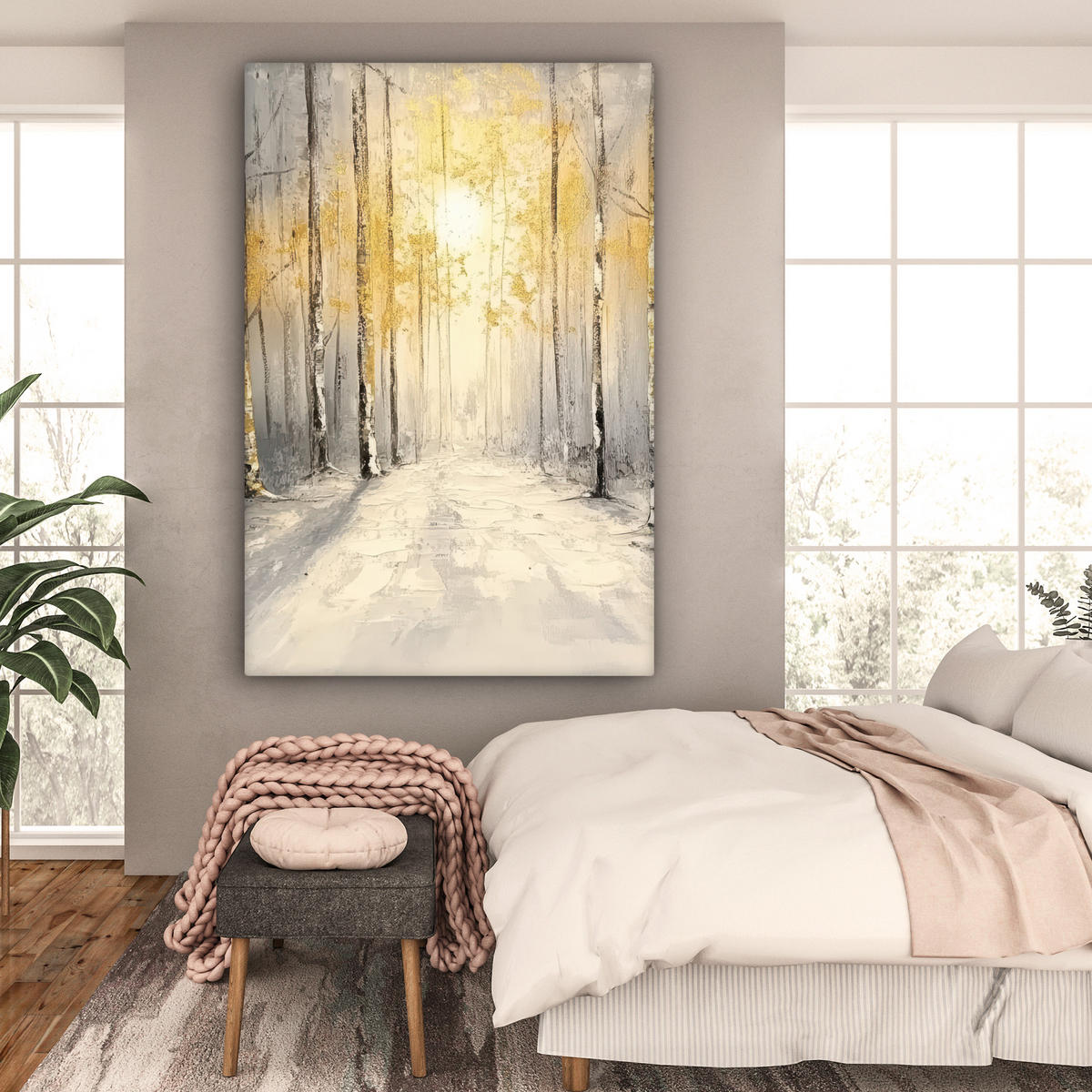 LEINWANDBILD Winter - Abstrakt - Schnee - Natur - Sonne Deko Groß 90x140 cm - Grau, Textil (90/140cm) - MuchoWow