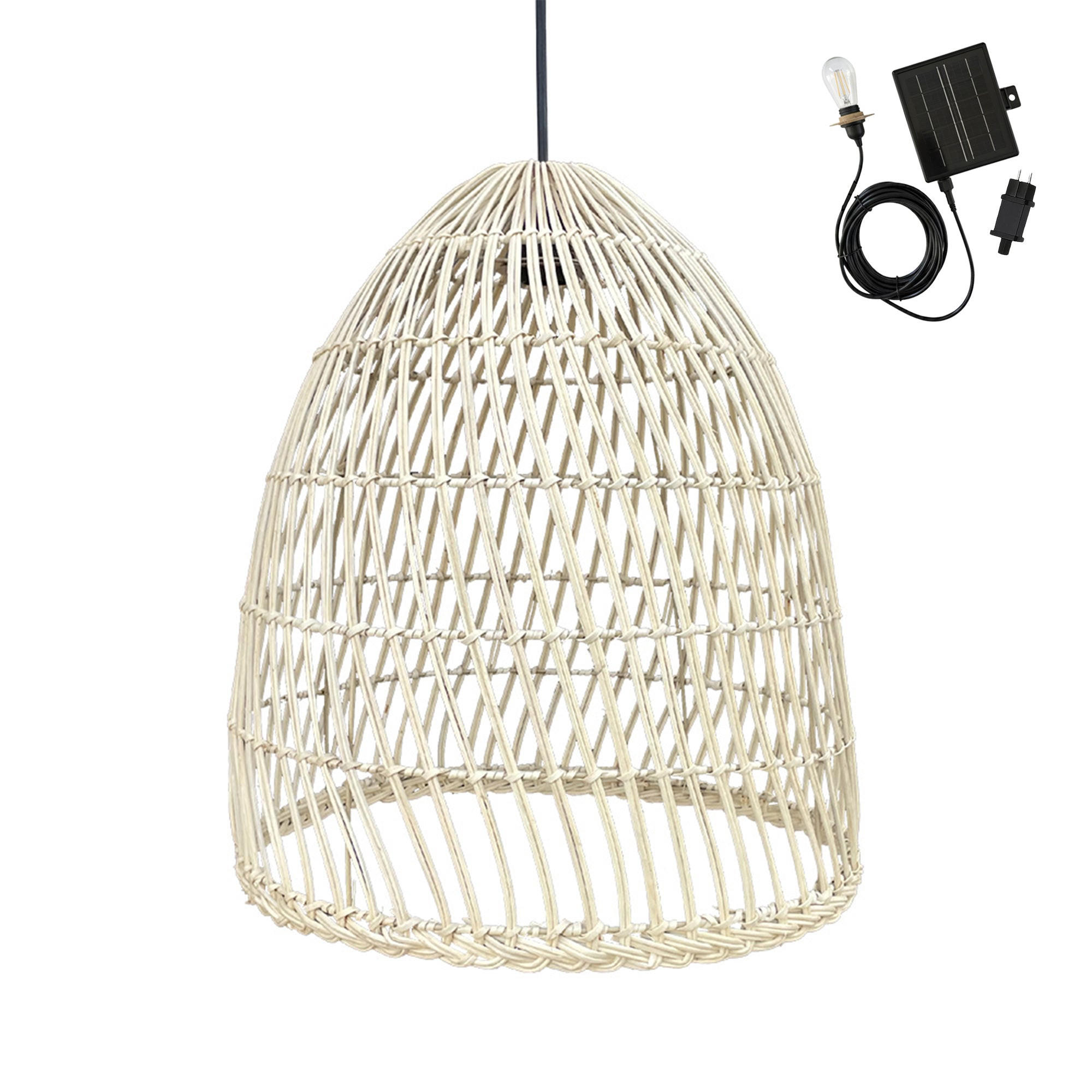 PAULO Solar-Pendelleuchte, 40 cm Durchmesser, 5 m Länge - Beige, Naturmaterialien (40/40/45cm) - Lumisky
