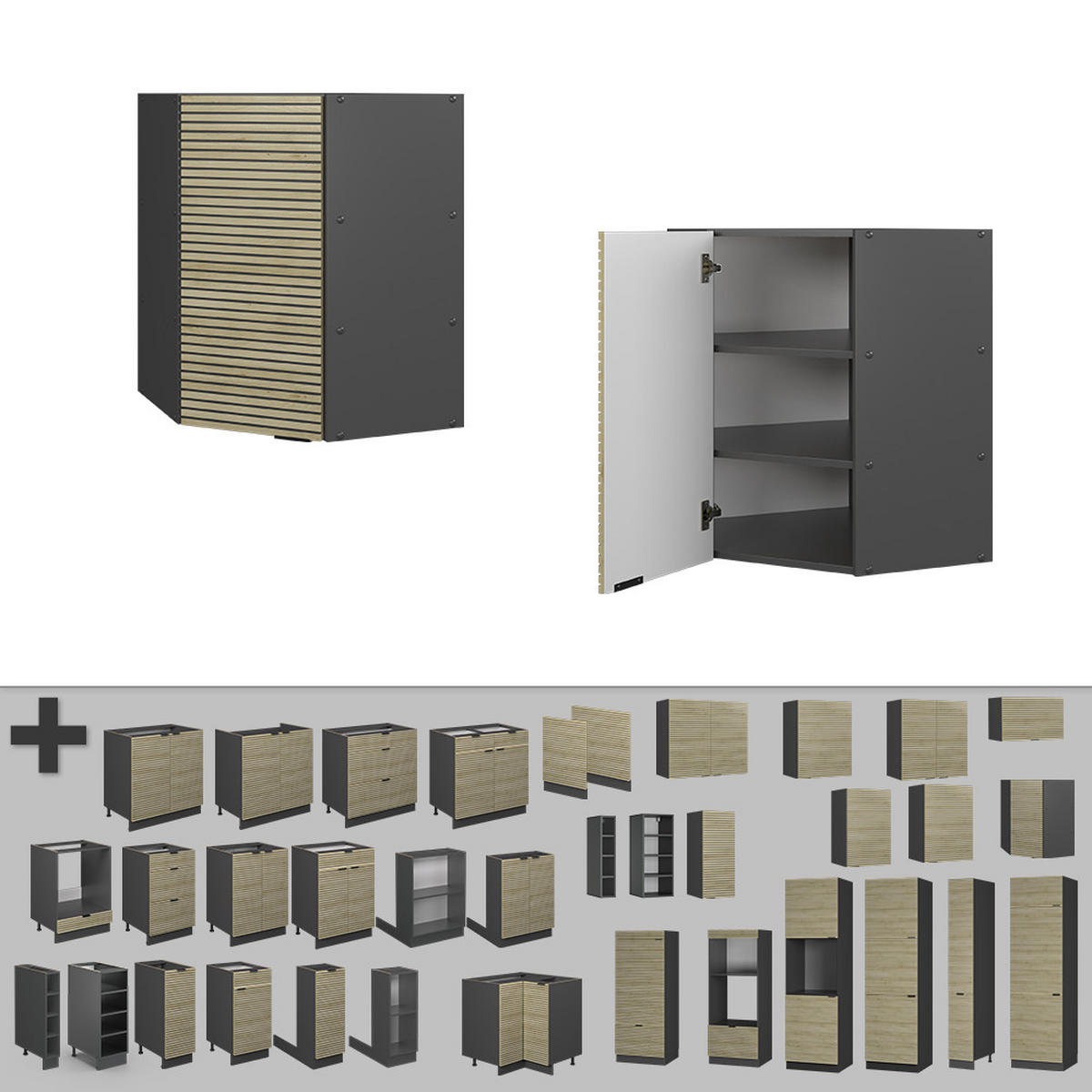 ROHOVÝ VĚŠÁK NA STĚNU Fame-Line Dubový panel - antracitová/barva dubu, kompozitní dřevo (57/72/34.1cm) - Vicco